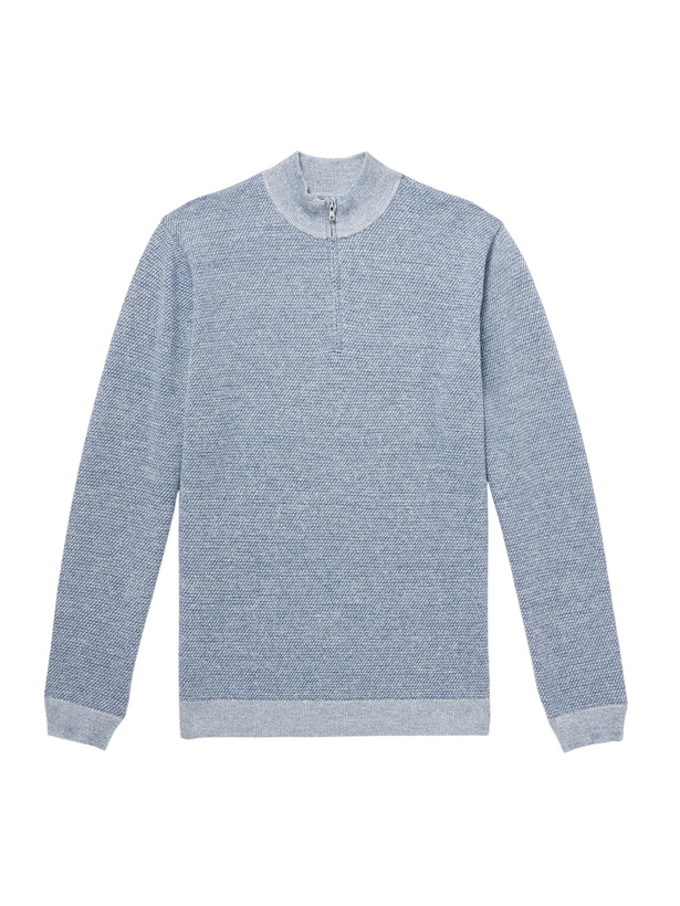 Photo: Peter Millar - Barlow Merino Wool, Linen and Cotton-Blend Half-Zip Sweater - Blue