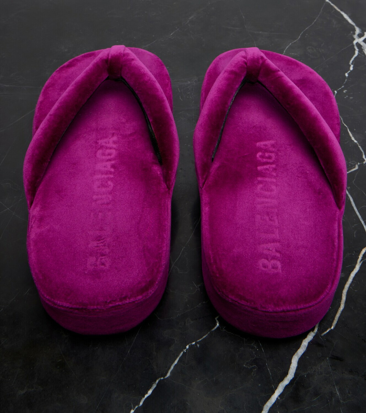 Balenciaga Jet Lag velvet platform thong sandals