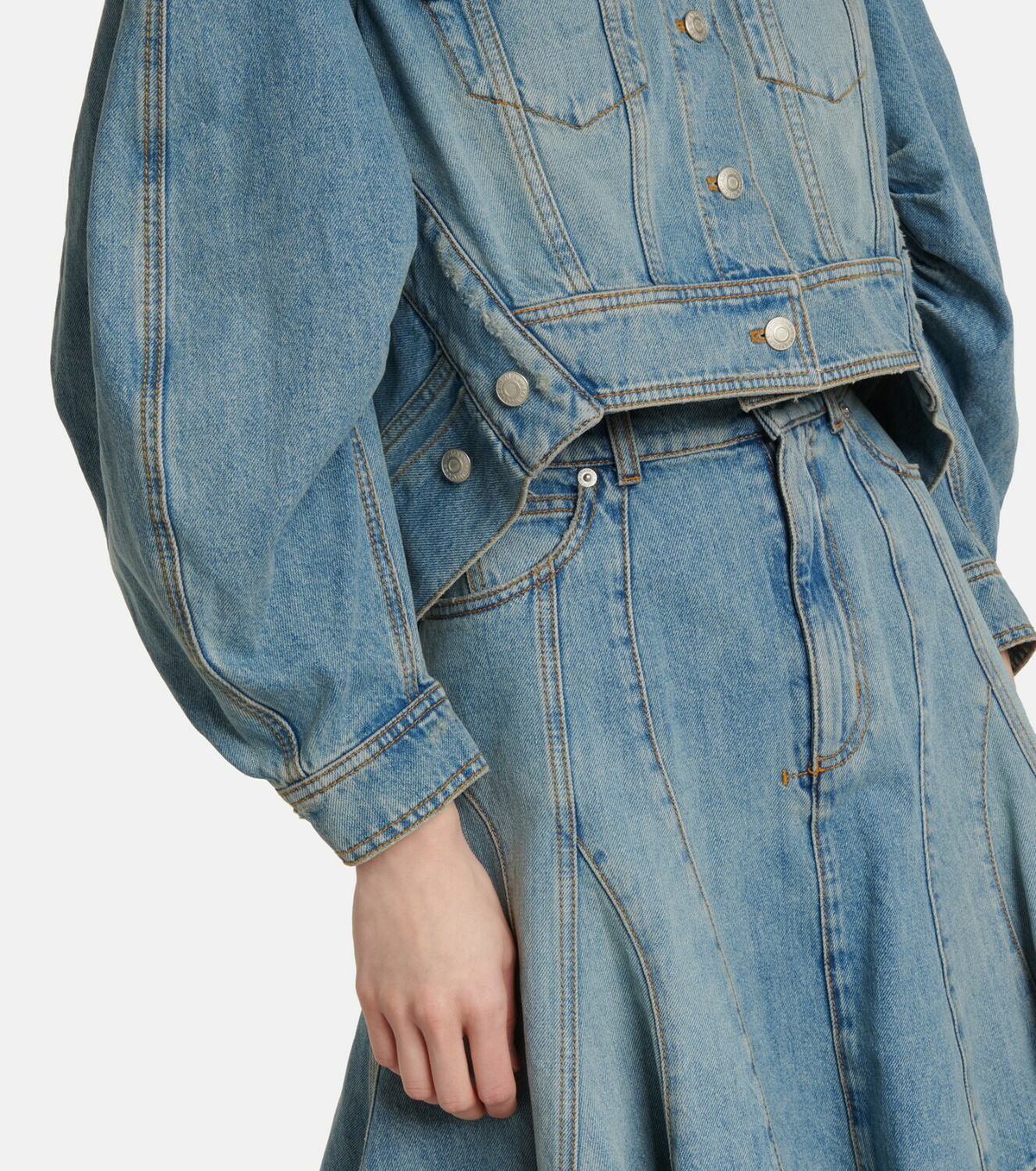 Alexander McQueen Puff-sleeve cropped denim jacket