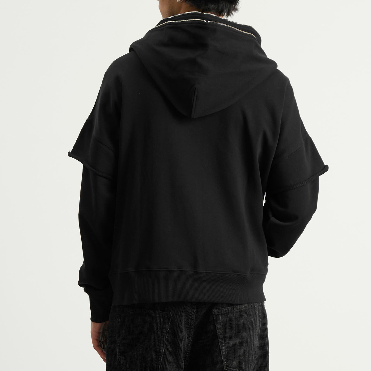 Le Père Men's Double Zip Hoodie in Black
