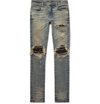 AMIRI - MX1 Skinny-Fit Rib-Panelled Distressed Stretch-Denim Jeans - Men - Blue