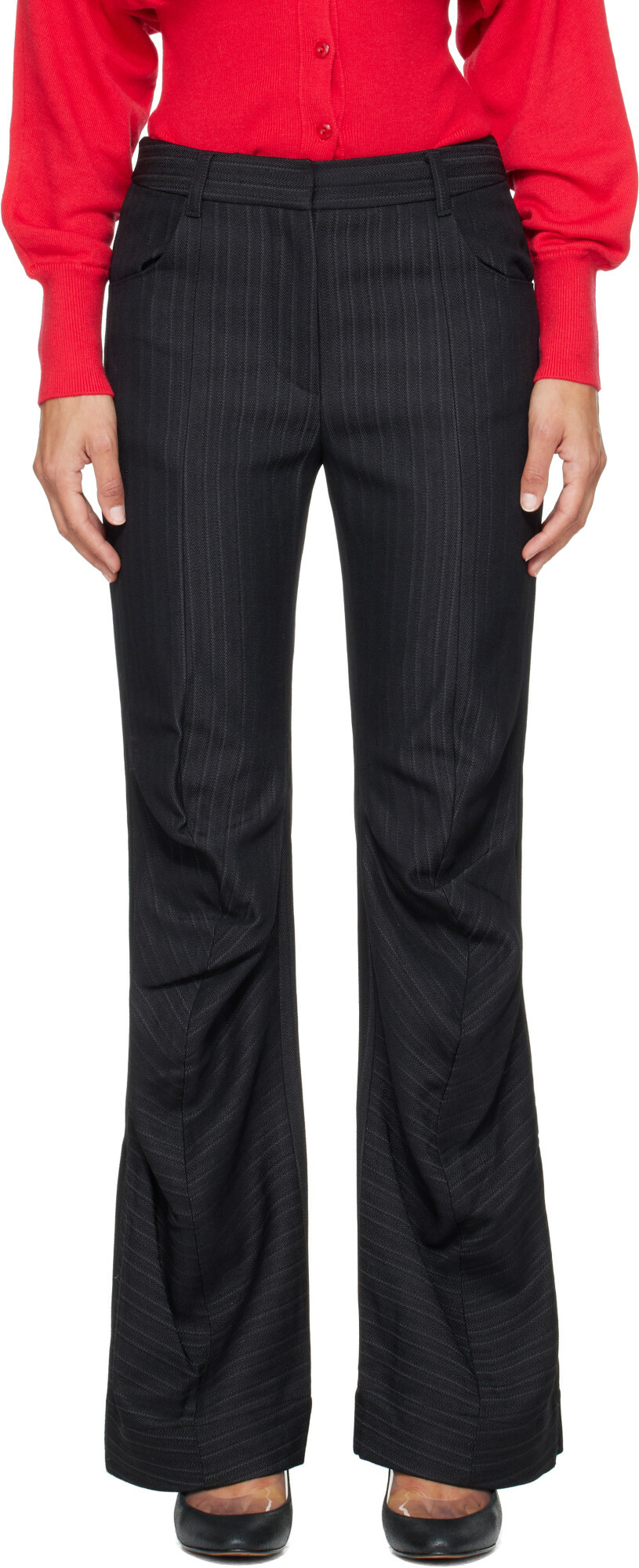 OPEN YY Black Stripe Tailored Bootcut Trousers