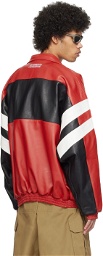 VETEMENTS Red & Black Paneled Leather Jacket