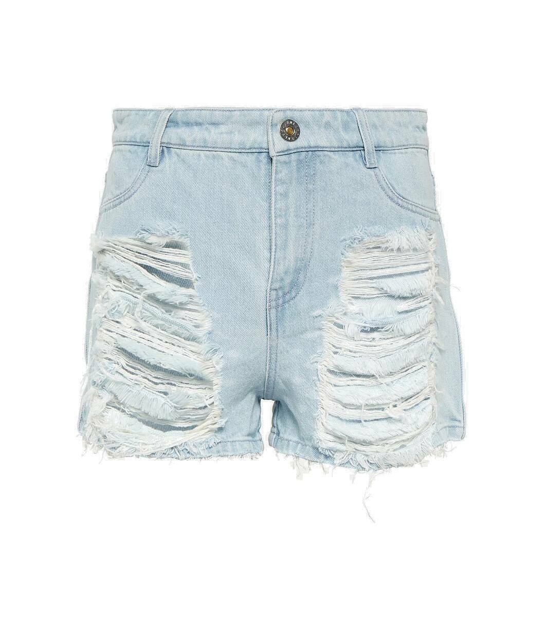 Distressed High Rise Denim Shorts