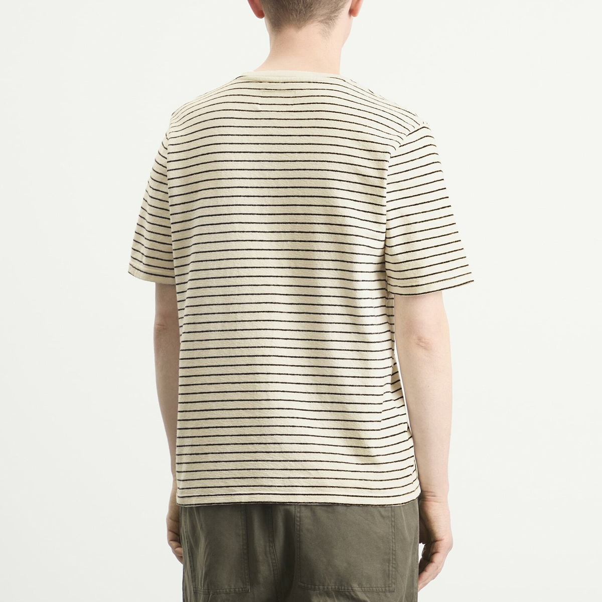 Folk Men's Textured Stripe T-Shirt in Ecru/Black