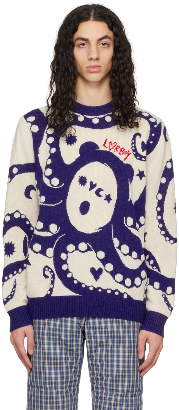 Charles Jeffrey Loverboy Blue & White Kraken Sweater Charles