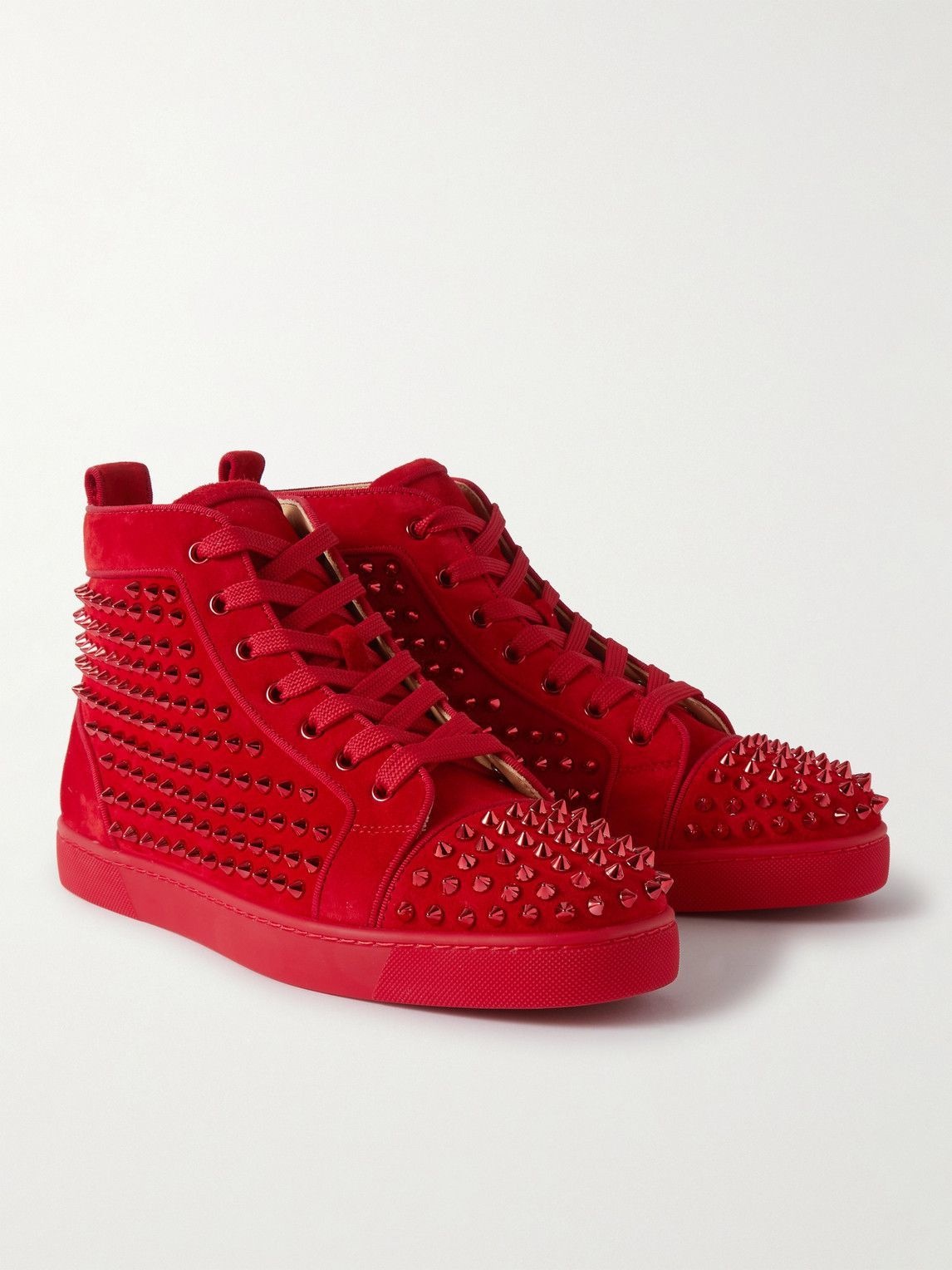 Christian Louboutin Red Suede Orlato High Top Sneakers Size 44.5
