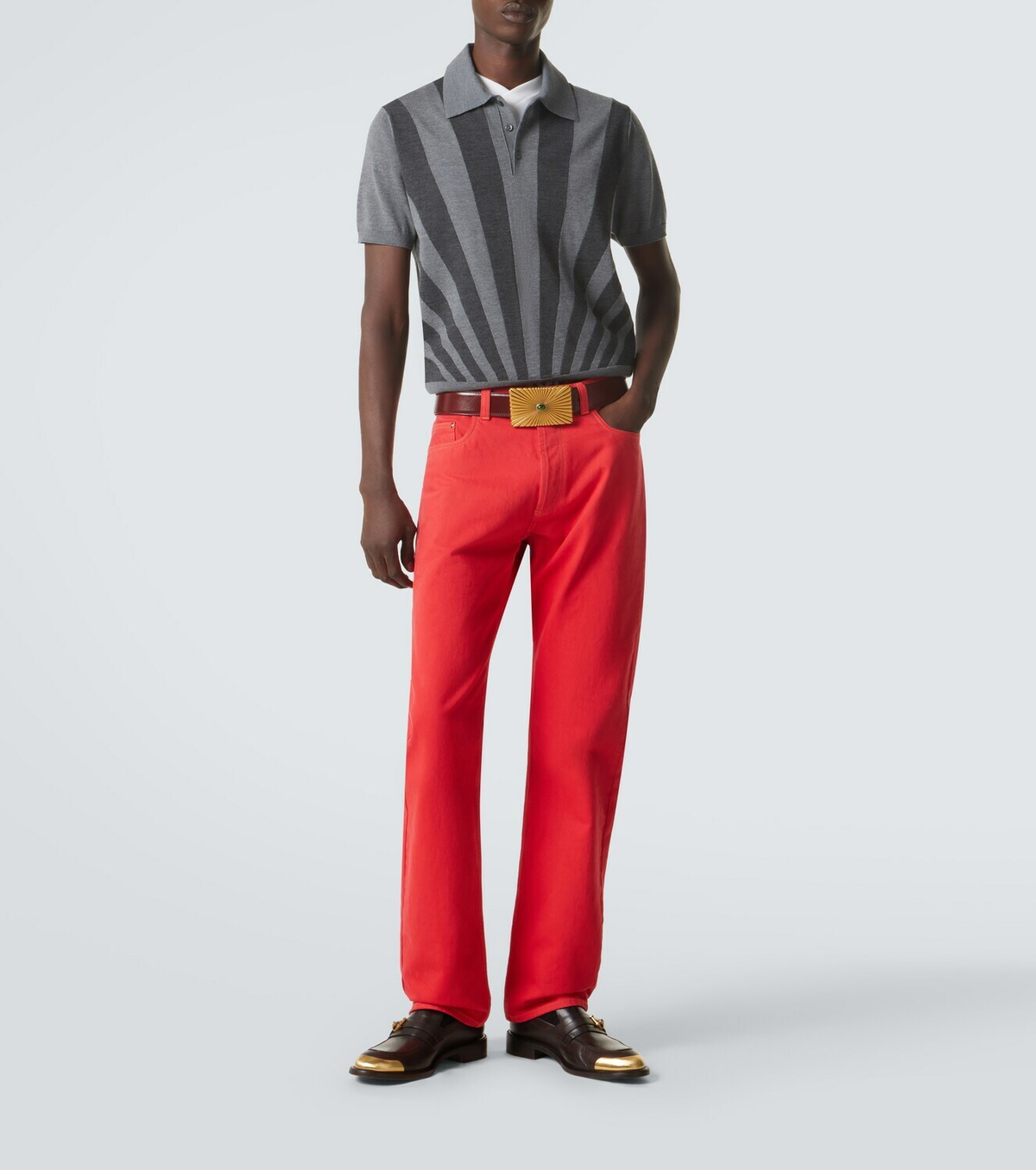 Versace Intarsia striped virgin wool polo shirt
