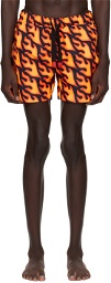 Hugo Black & Orange Printed Swim Shorts