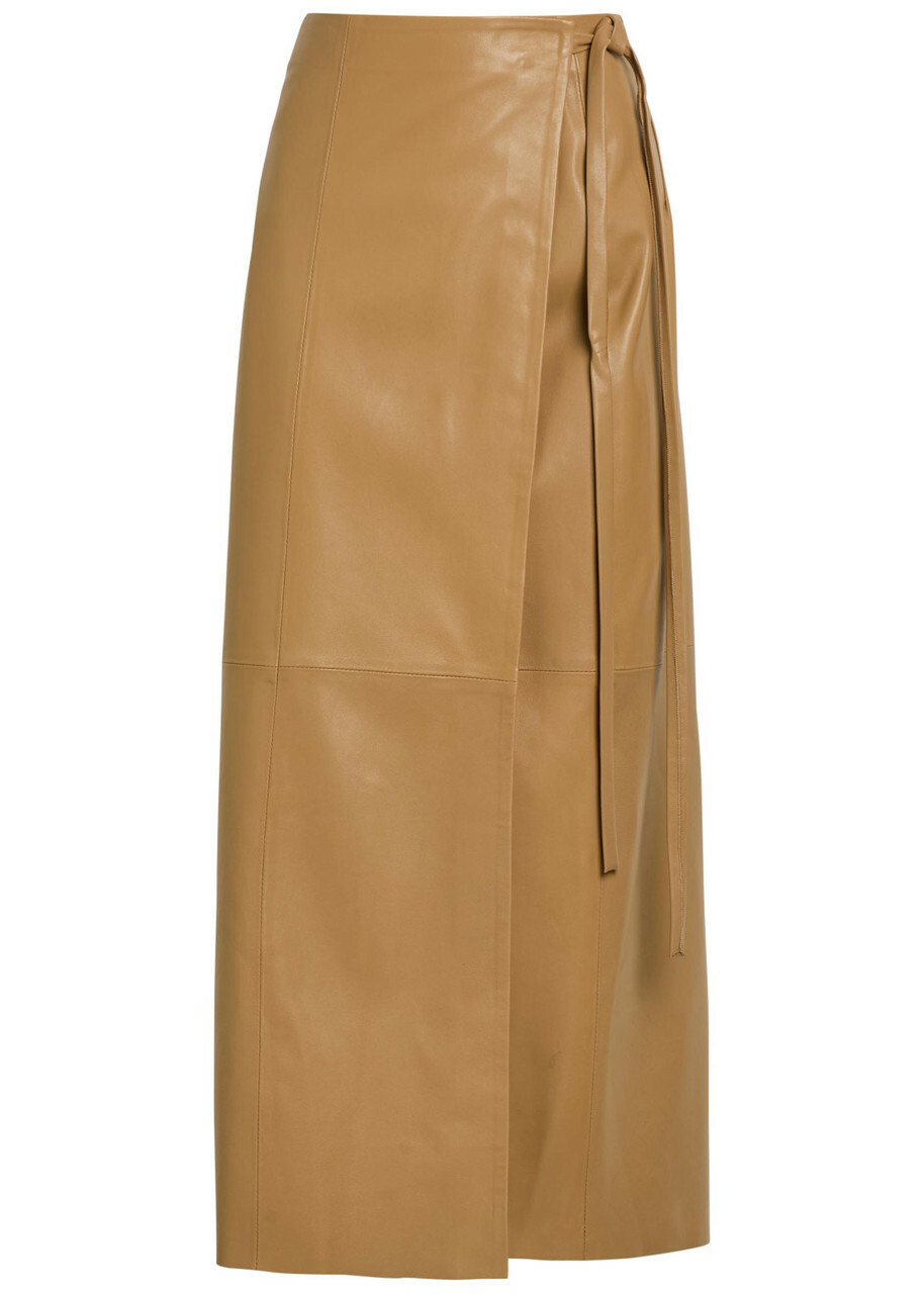Nour Hammour Leather Maxi Wrap Skirt Light Brown