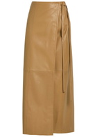 Nour Hammour Leather Maxi Wrap Skirt Light Brown