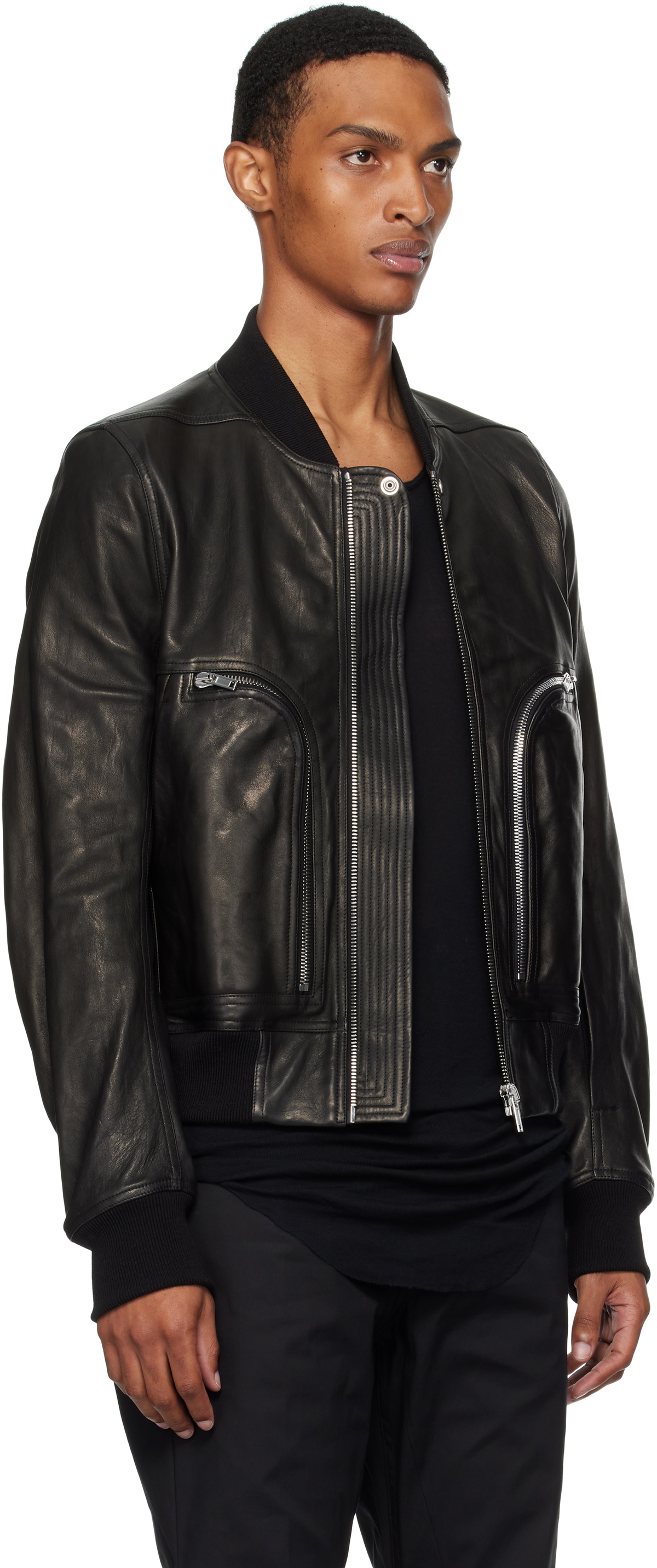 Rick Owens Black Concordians Bauhaus Flight Leather Bomber Jacket