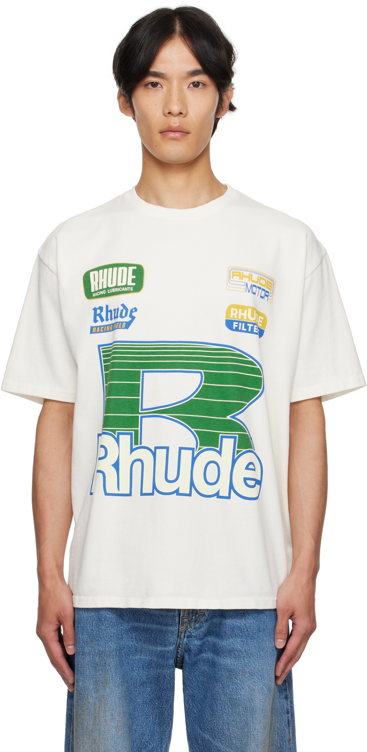 Rhude Men's Collegiate Crest T-Shirt in Vintage White Rhude
