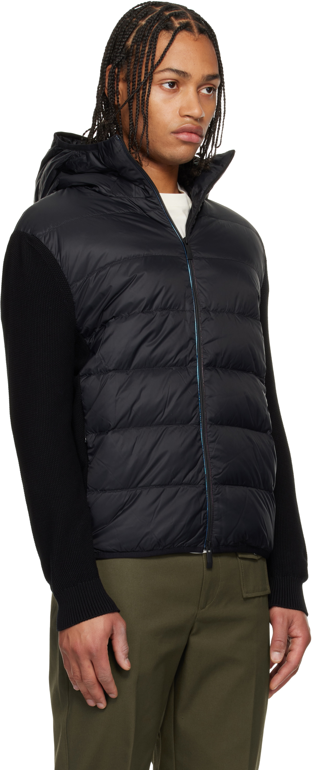 Moncler Black Padded Cotton Zip-Up Down Hoodie