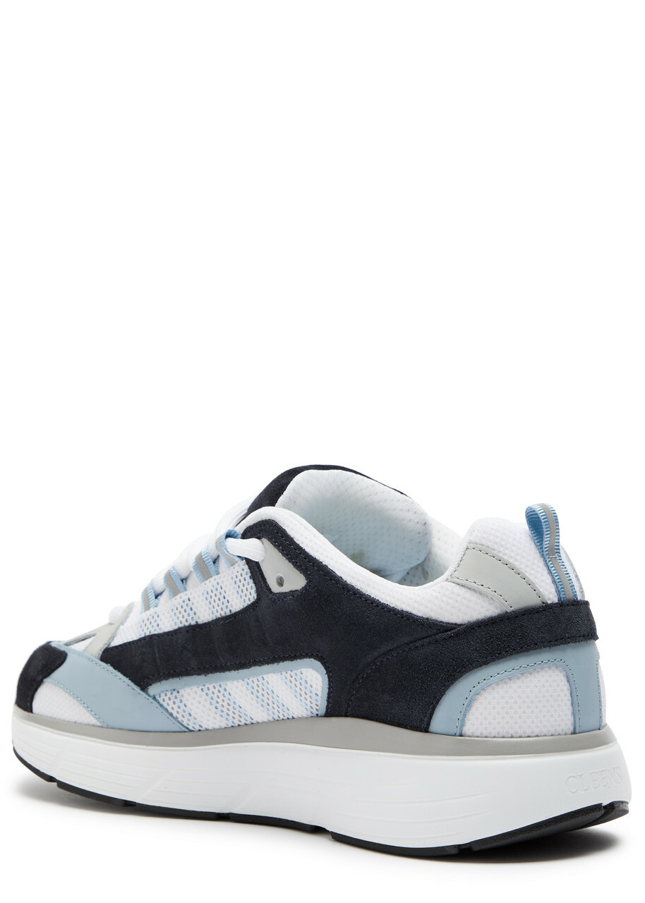 Cleens Hyper Runner Panelled Mesh Sneakers White And Blue