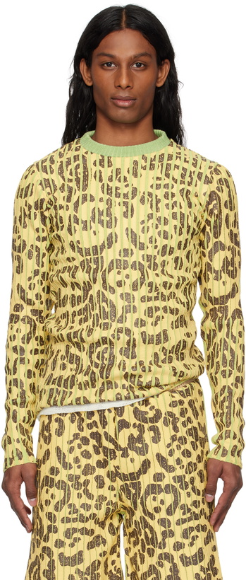 Photo: Stanley Raffington Yellow & Green Leopard Print Plated Knit Crewneck Sweater