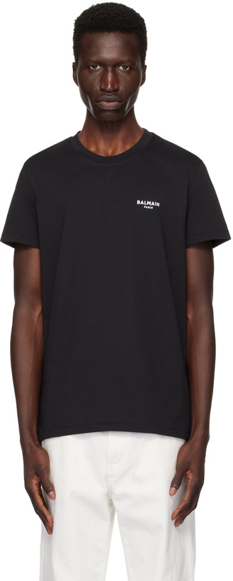 Photo: Balmain Black 'Balmain Paris' Flocked T-Shirt