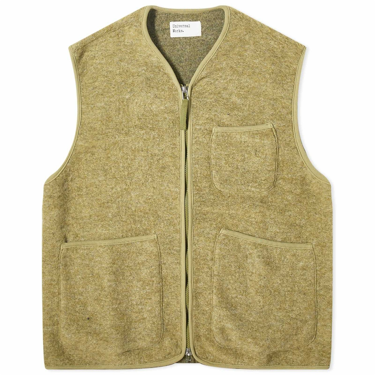 Photo: Universal Works Men's Wool Fleece Zip Gilet - END. Exclusive in Light Olive