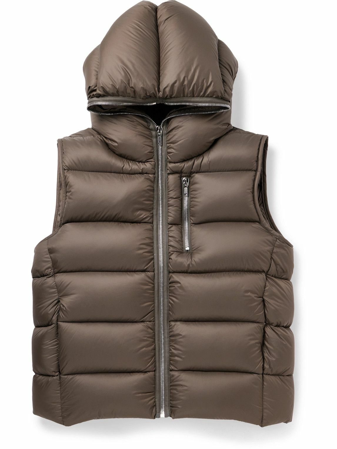 Rick Owens - Quilted Nylon Hooded Down Gilet - Brown Rick Owens