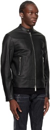 Dsquared2 Black Band Collar Leather Biker Jacket