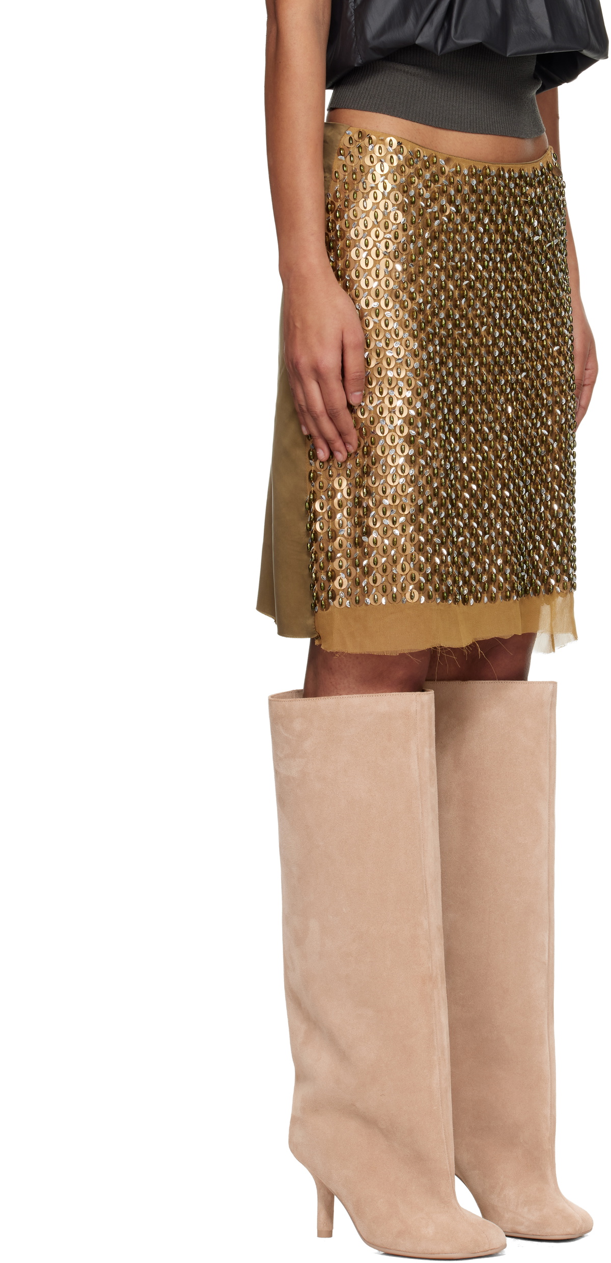 Edward Cuming Gold Hand Embroidered Sequin Midi Skirt