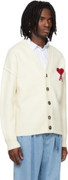 AMI Paris Off-White Wool Contrasted Ami de Coeur Cardigan