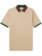 GUCCI - Logo-Embroidered Stretch-Cotton Piqué Polo Shirt - Neutrals