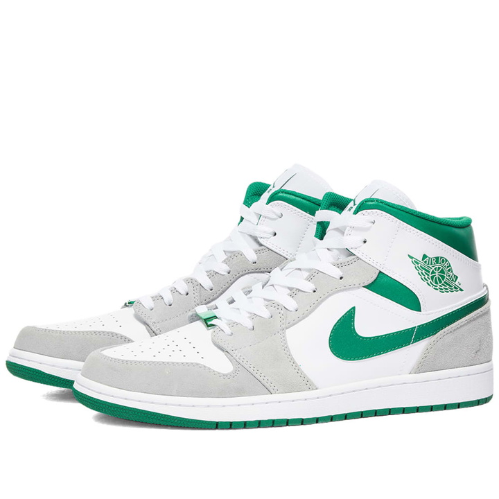 Photo: Air Jordan Men's 1 Mid SE 'Metallic Pack' Sneakers in White/Green/Smoke Grey