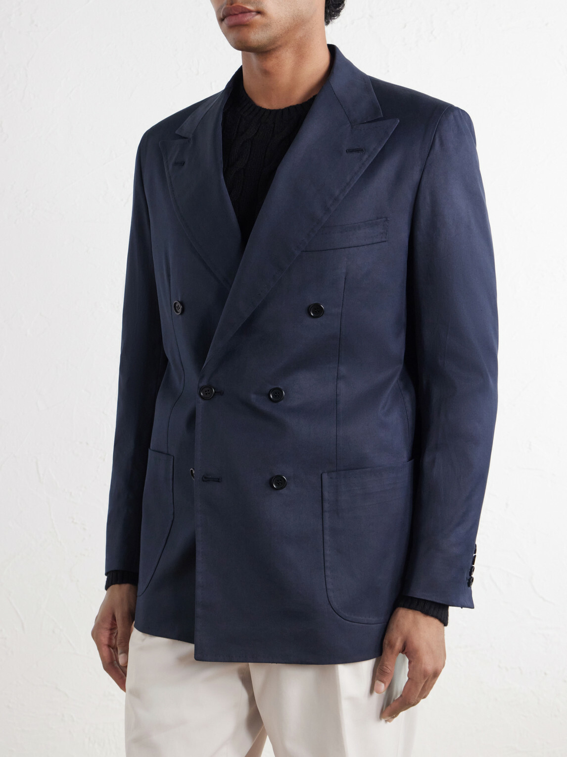 Kiton - Double-Breasted Cotton-Twill Blazer - Blue