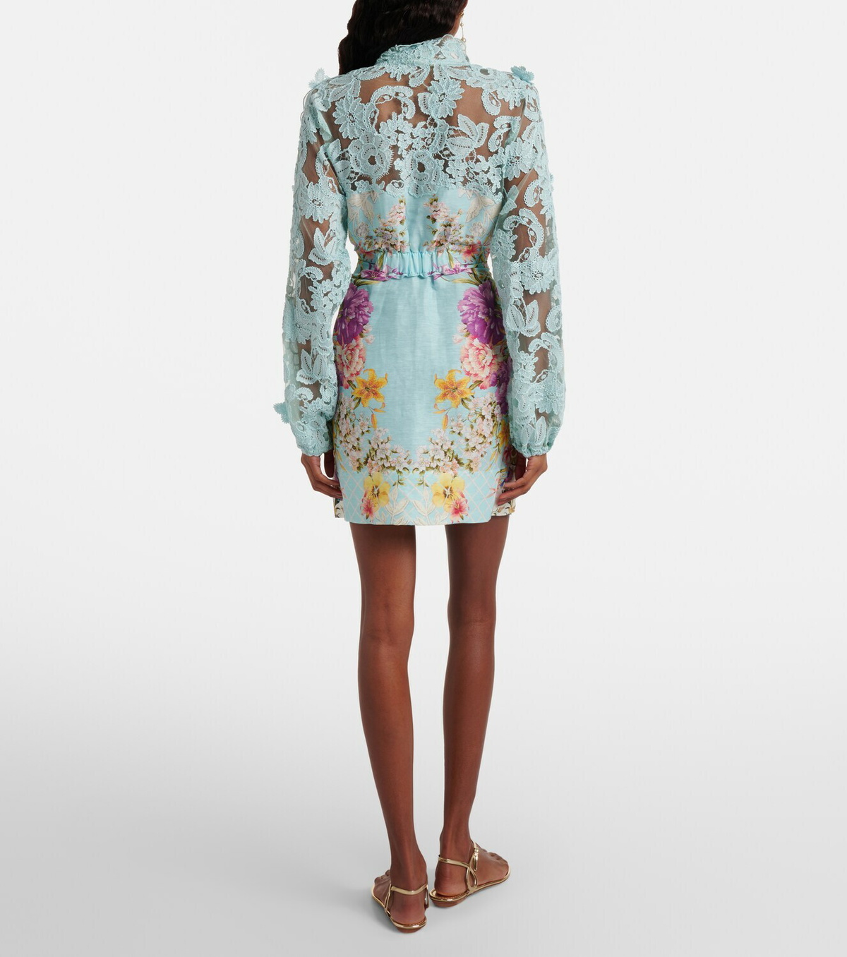 Camilla Embellished lace-trimmed linen and silk minidress