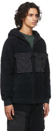 Stone Island Black Cotton Pile Hooded Zip-Up