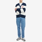 Tommy Jeans Men's Single Letter Texture Stripe Cardigan in Dark Night Navy/Ancient White