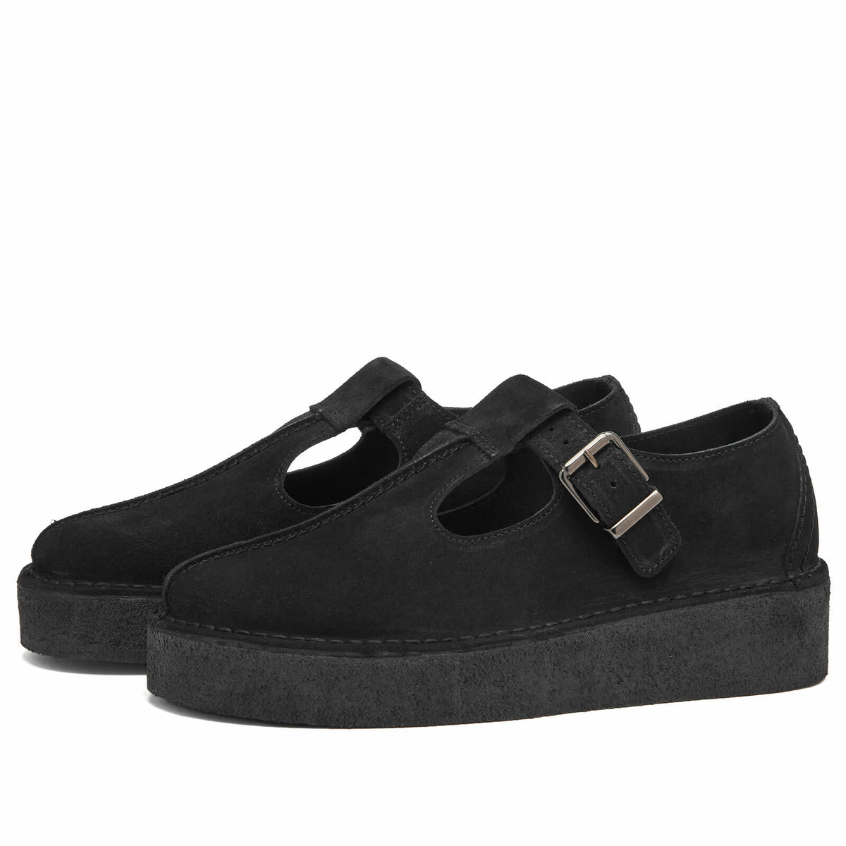 Clarks Originals Women's Trek Wedge T-Bar in Black Suede