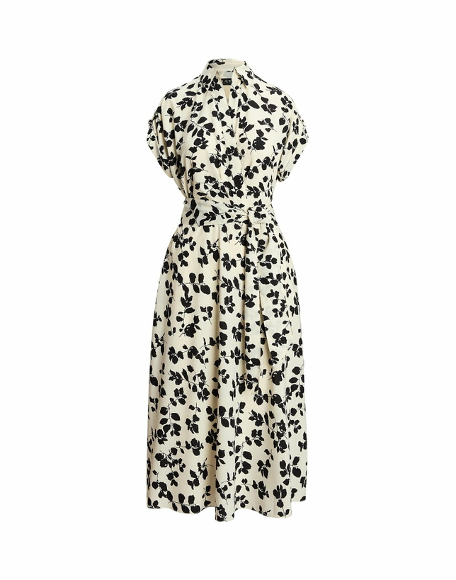 Photo: Lauren Ralph Lauren Leaf-print Belted Crepe Dress Womens Midi dress Ivory