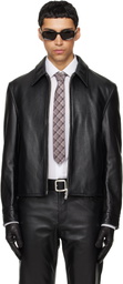 TONYWACK Black Buckle Zip Cow Leather Jacket