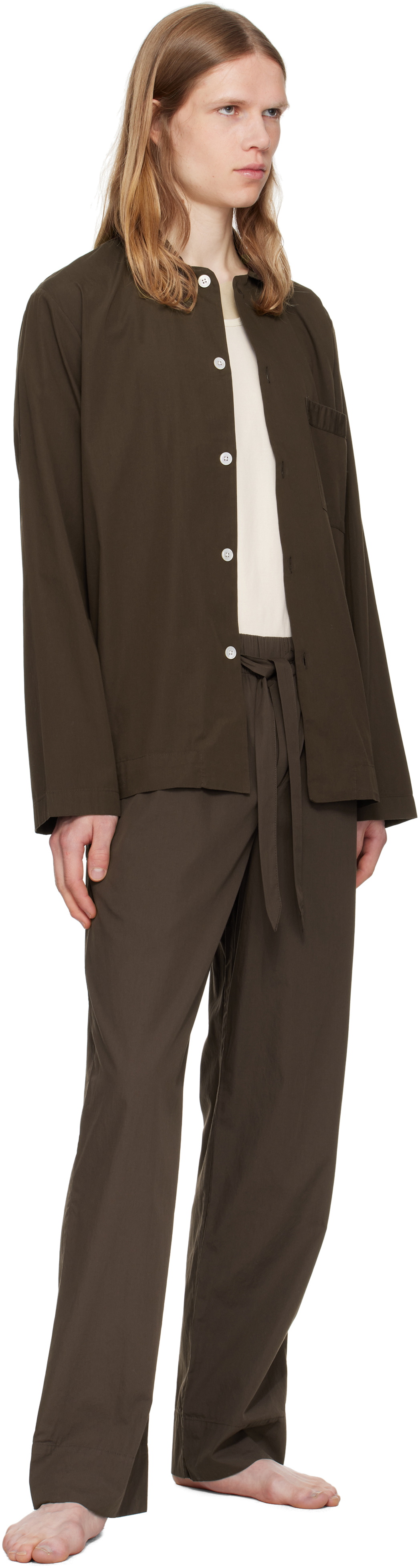 Tekla Brown Poplin Pyjama Pants