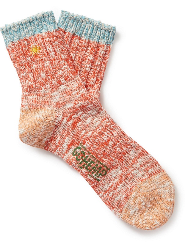 Photo: Anonymous Ism - Contrast-Tipped Mélange Cotton and Hemp-Blend Socks - Orange