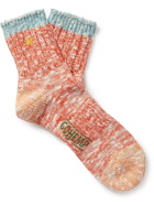 Anonymous Ism - Contrast-Tipped Mélange Cotton and Hemp-Blend Socks - Orange