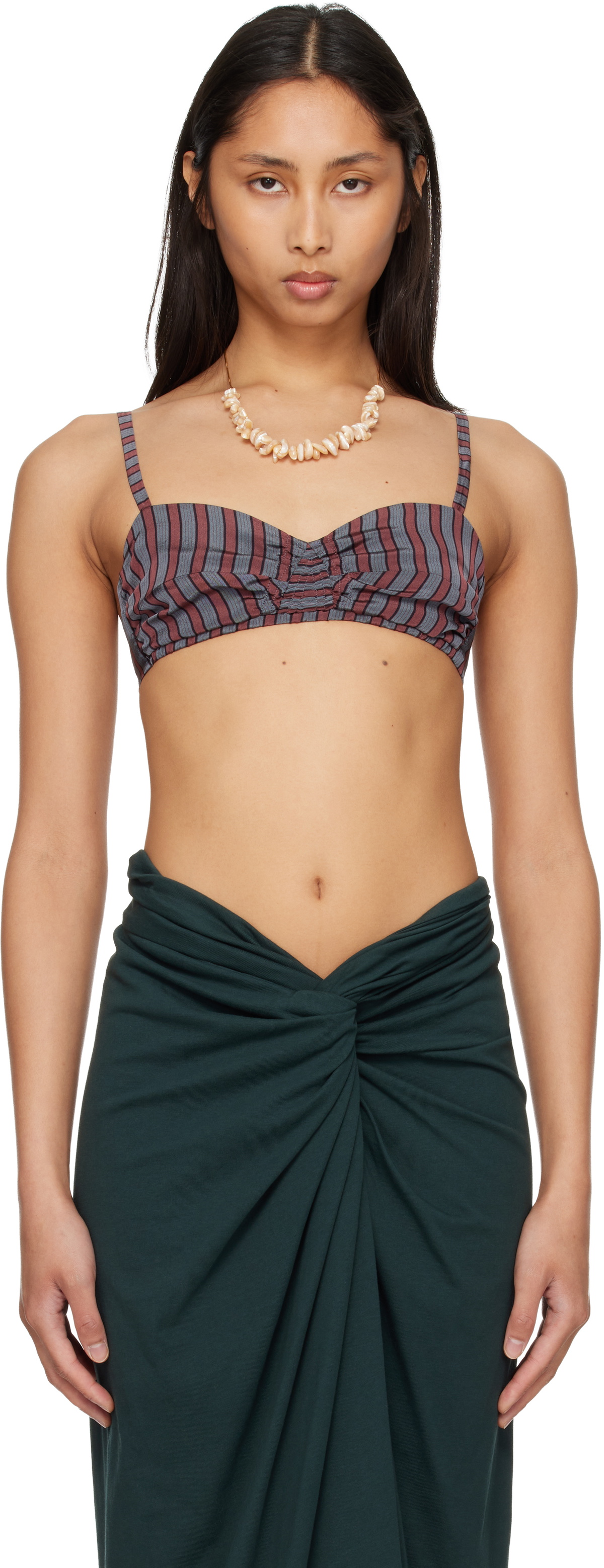 Dries Van Noten Gray & Burgundy Viscose Silk Bra