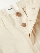 Folk - Assembly Tapered Crinkled-Cotton Trousers - Neutrals