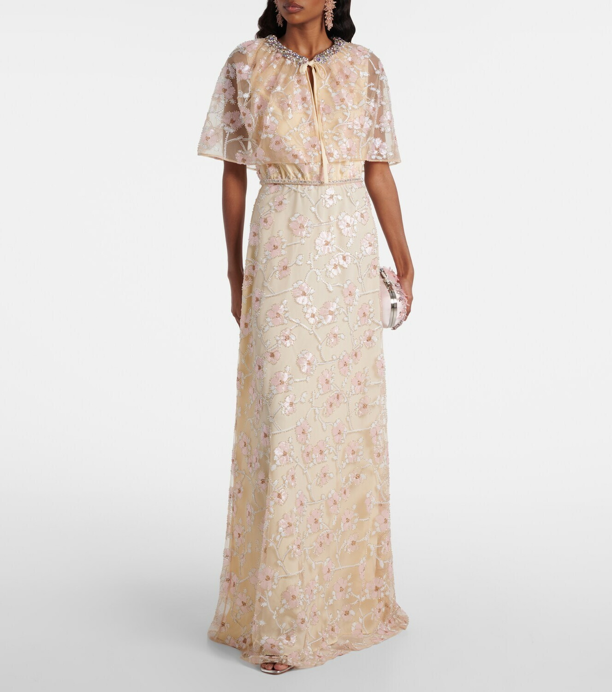 Self-Portrait Embellished floral caped maxi dress