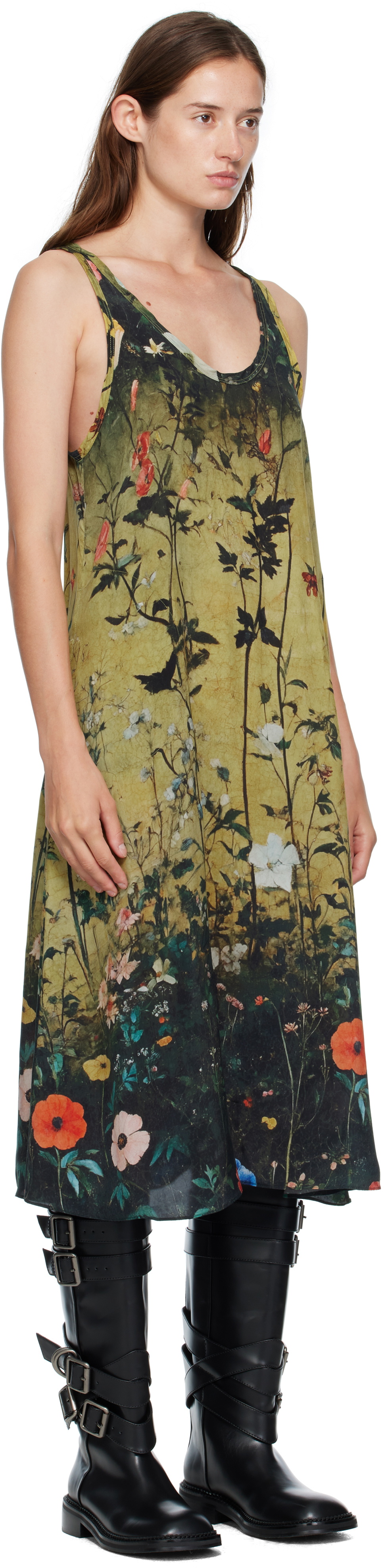 R13 Yellow & Black Tank Midi Dress