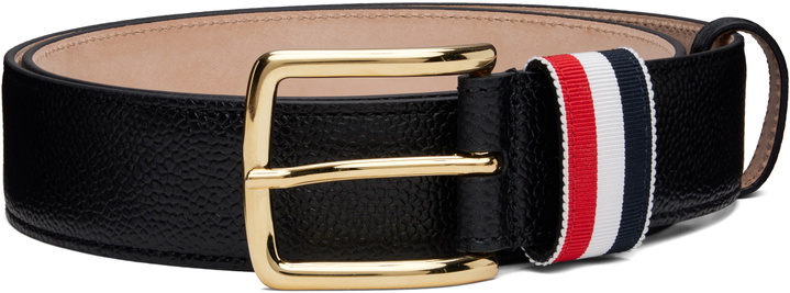 Photo: Thom Browne Black Pebble Grain Striped Loop Belt