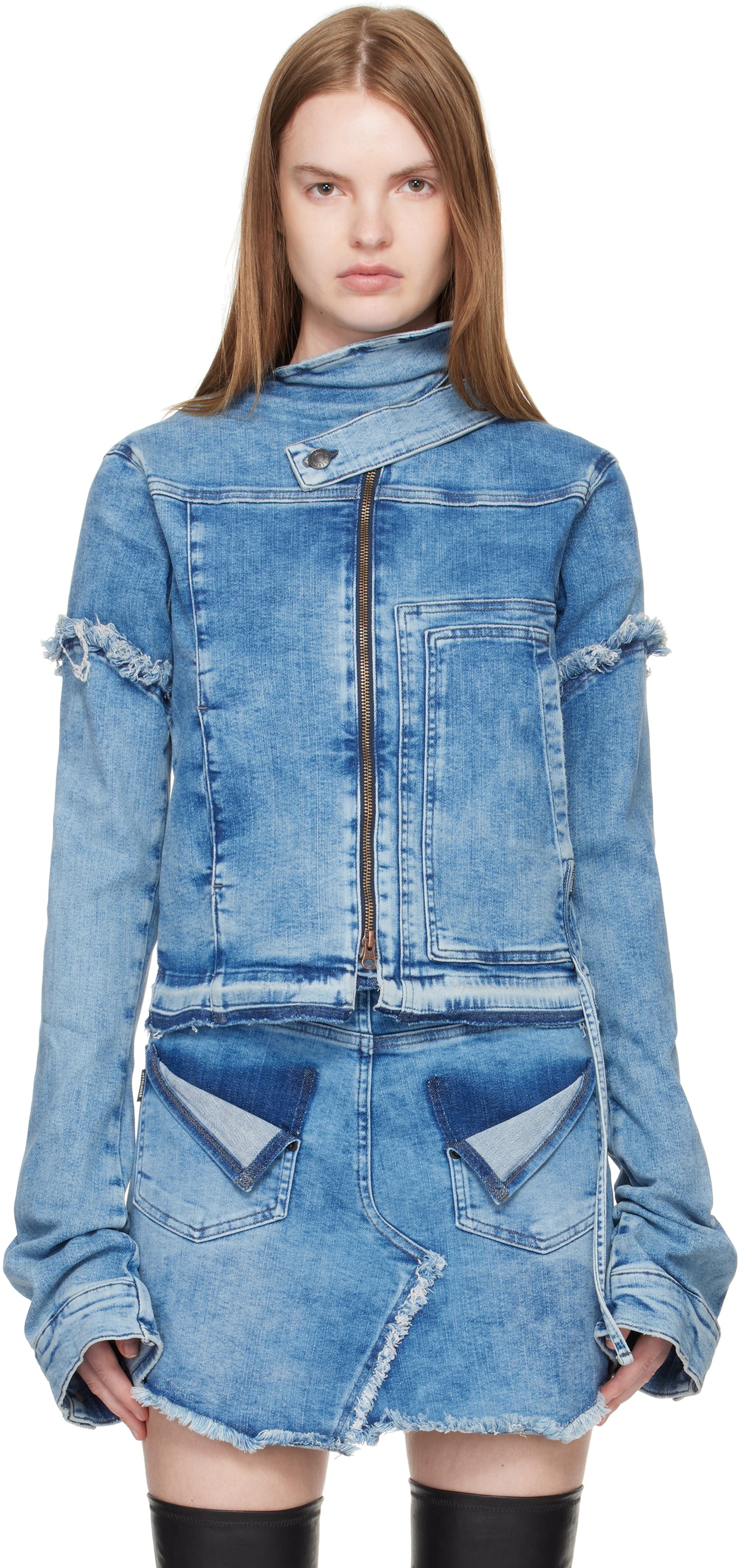 Ottolinger Blue Drape Collar Denim Jacket