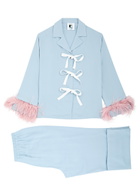 Sleeper The Bow Feather-trimmed Twill Pyjama set Light Blue
