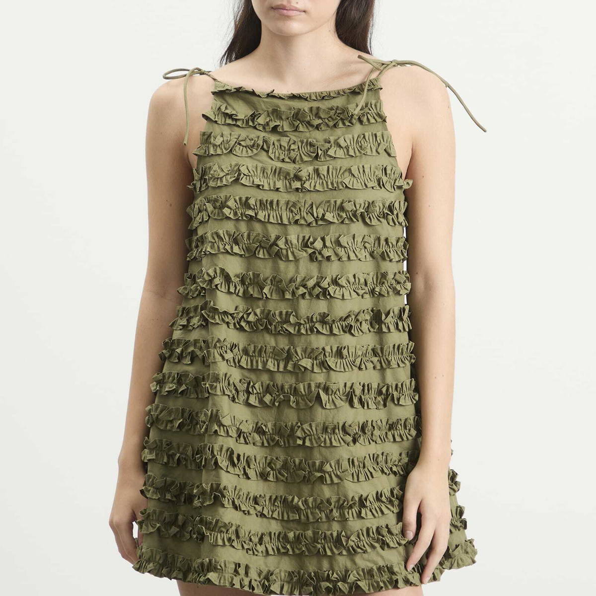 Damson Madder Women's Leili Ruffle Mini Dress in Olive