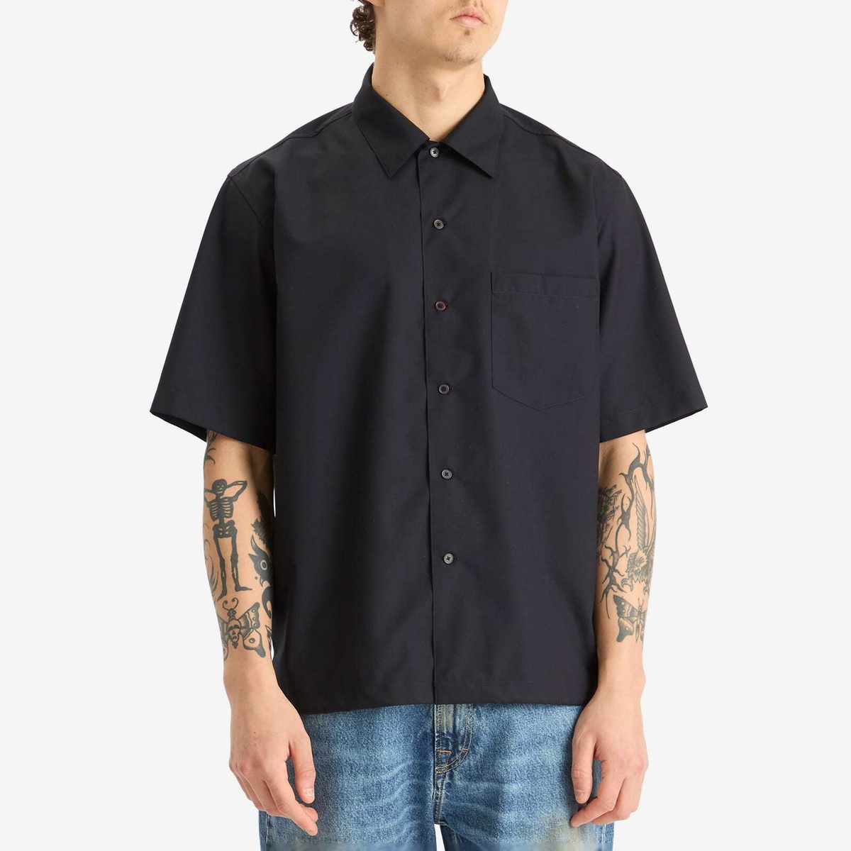 Auralee Men's Super Fine Tropical Wool Half Sleeved Shirt in Top