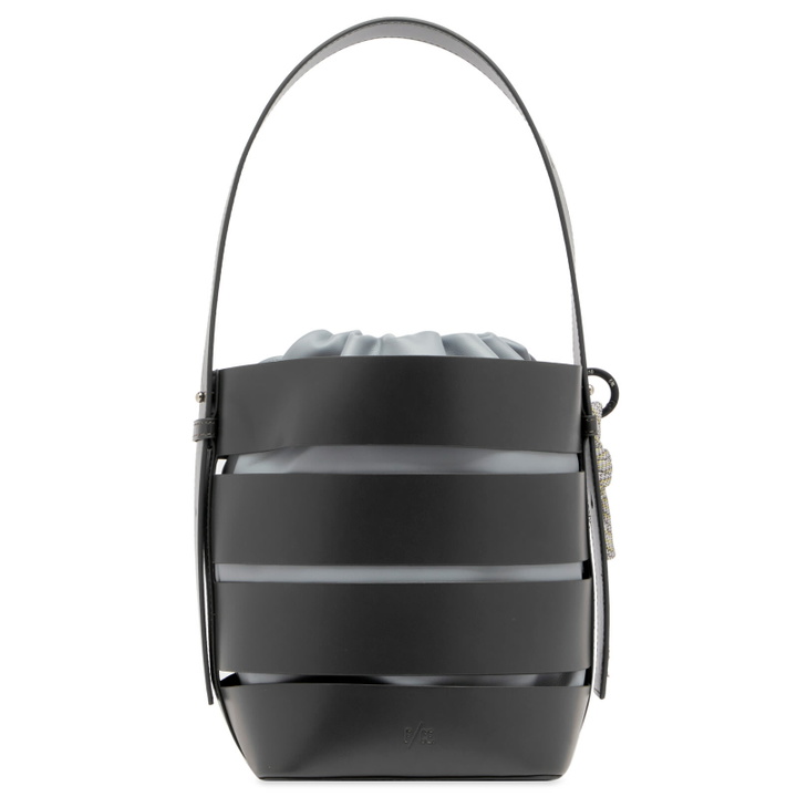 Photo: F/CE. Women's Tech Leather Cage Bucket Bag in Grey 