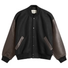 Studio Nicholson Men's Alph Leather Wool Varsity Bomber Jacket in Black/Cocoa