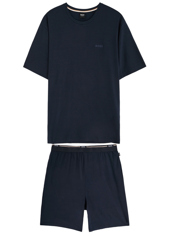 Photo: Boss Logo-embroidered Stretch-jersey Pyjama set Dark Blue